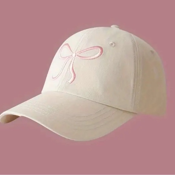 Accessories - Cream Baseball Cap with Pink Bow Embroidery 🎀